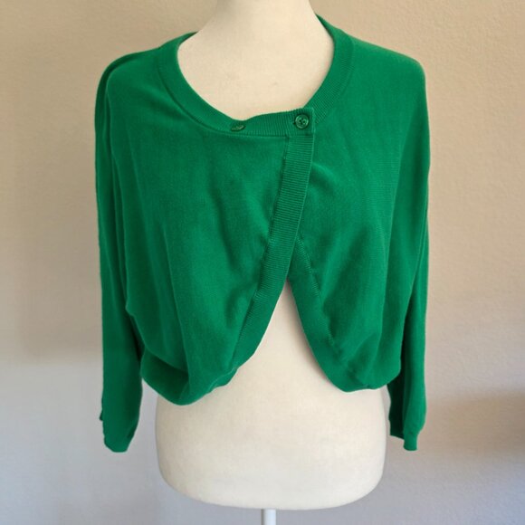 CAbi Piccolo Shrug Style Cropped Cardigan Sweater Green Navy Cotton Size XL - Picture 1 of 10